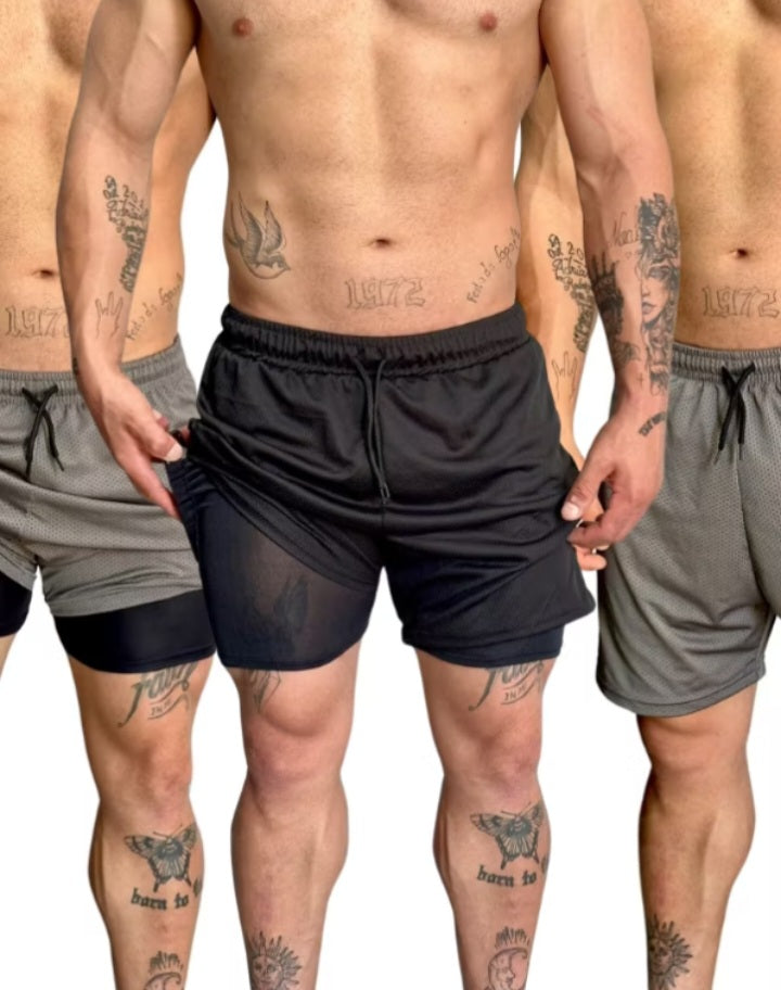 Kit 3 short 2 em 1 academia masculino - K-lande