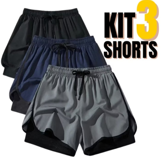 Kit 3 short 2 em 1 academia masculino - K-lande