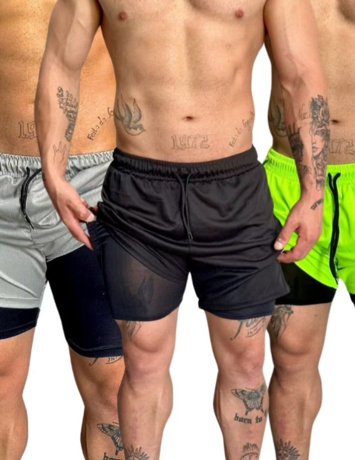 Kit 3 short 2 em 1 academia masculino - K-lande