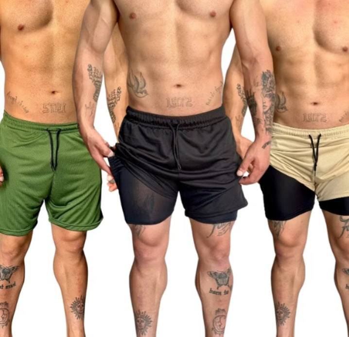 Kit 3 short 2 em 1 academia masculino - K-lande